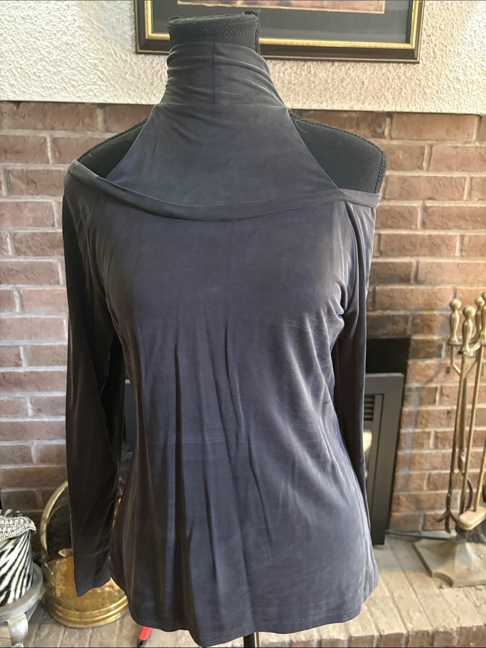 Jonathan Simkhai Charcoal Off-Shoulder Turtleneck Top